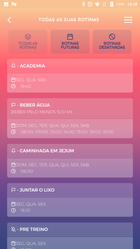 Rotina.app tela do aplicativo