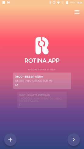 Rotina.app tela do aplicativo