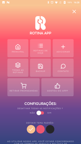 Rotina.app tela do aplicativo