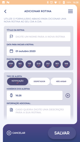 Rotina.app tela do aplicativo